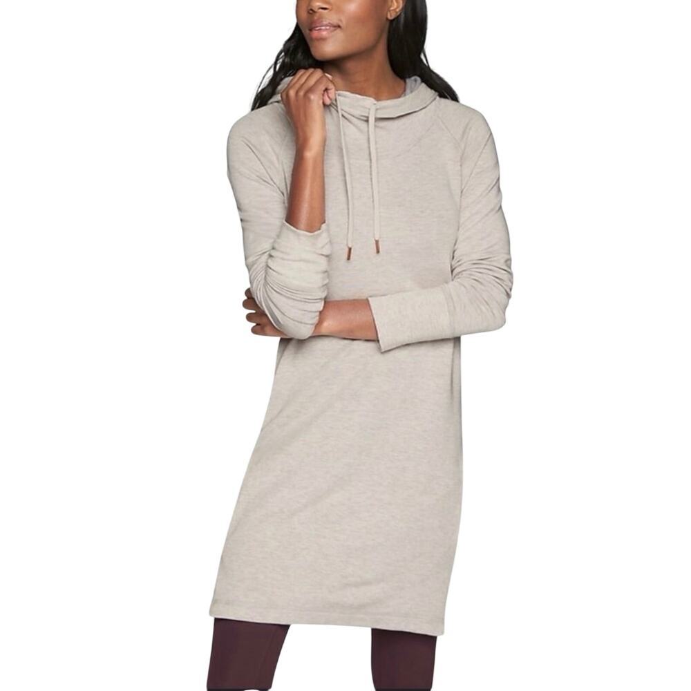 Athleta Heather Beige Cowl Lounge Sweatshirt Dress Size XS